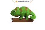 Papercraft chameleon on branch in 3D origami