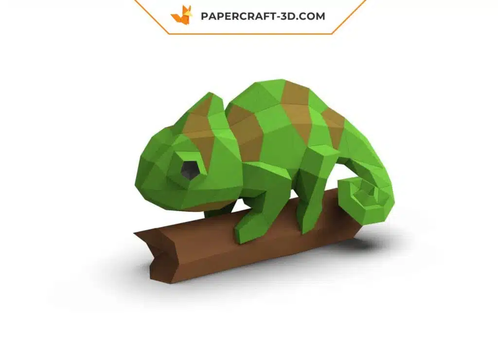 Papercraft Caméléon sur branche en papier 3D, modèle PDF à imprimer