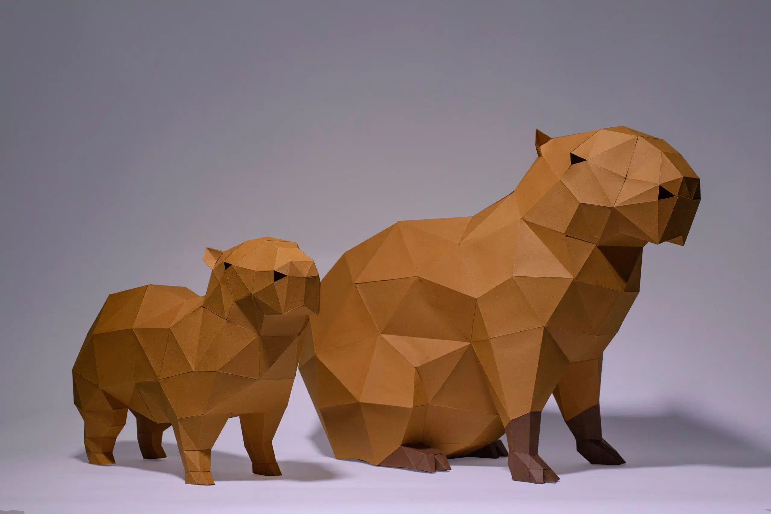 Papercraft Capybaras origami papier 3D, weergave 4