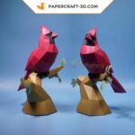 Papercraft cardeal vermelho em origami 3D