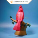 Papercraft cardeal vermelho em origami 3D
