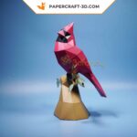 Papercraft cardeal vermelho em origami 3D