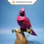Papercraft cardeal vermelho em origami 3D