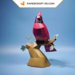 Papercraft cardeal vermelho em origami 3D