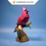Papercraft cardeal vermelho em origami 3D