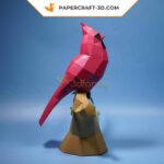 Papercraft cardeal vermelho em origami 3D