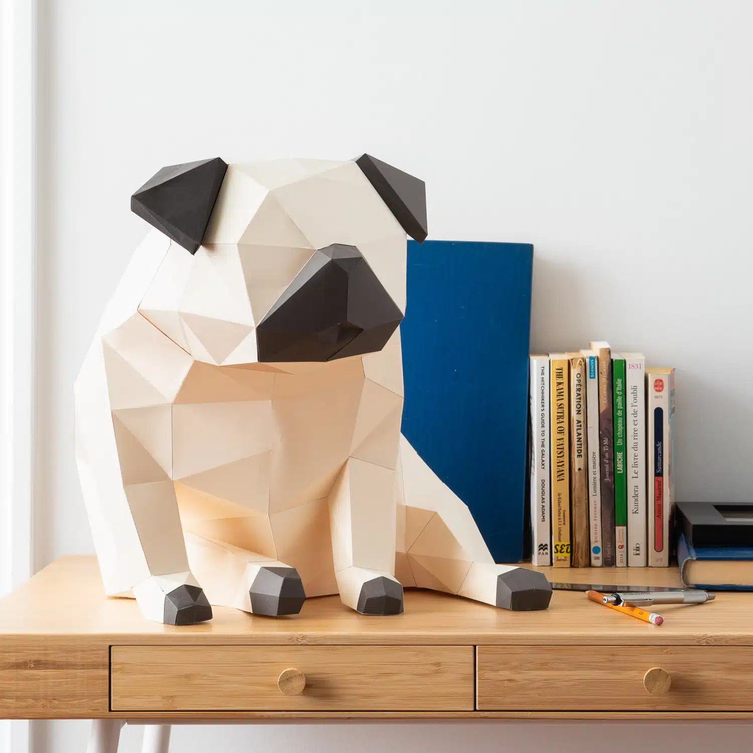 Papercraft pug in 3D origami