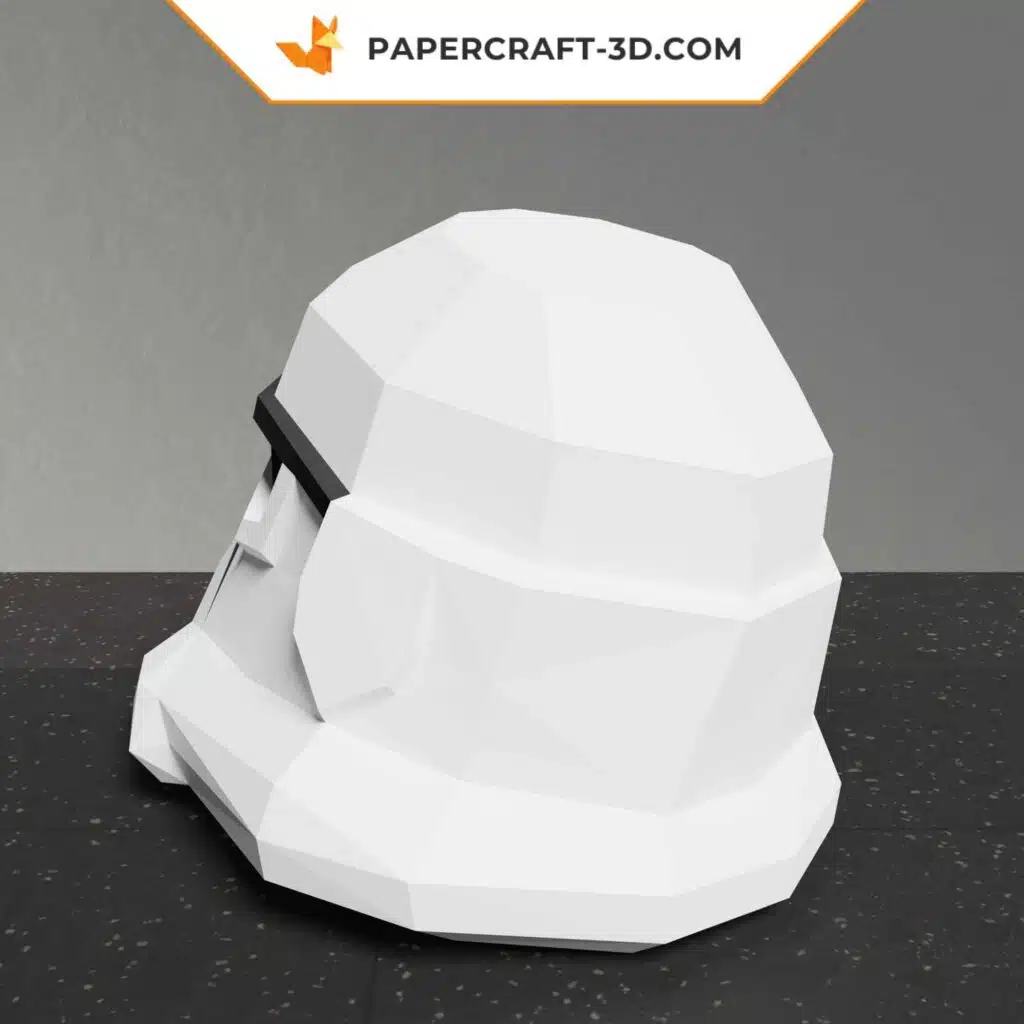 Papercraft casque de Stormtrooper Star Wars en origami papier 3D, vue 3