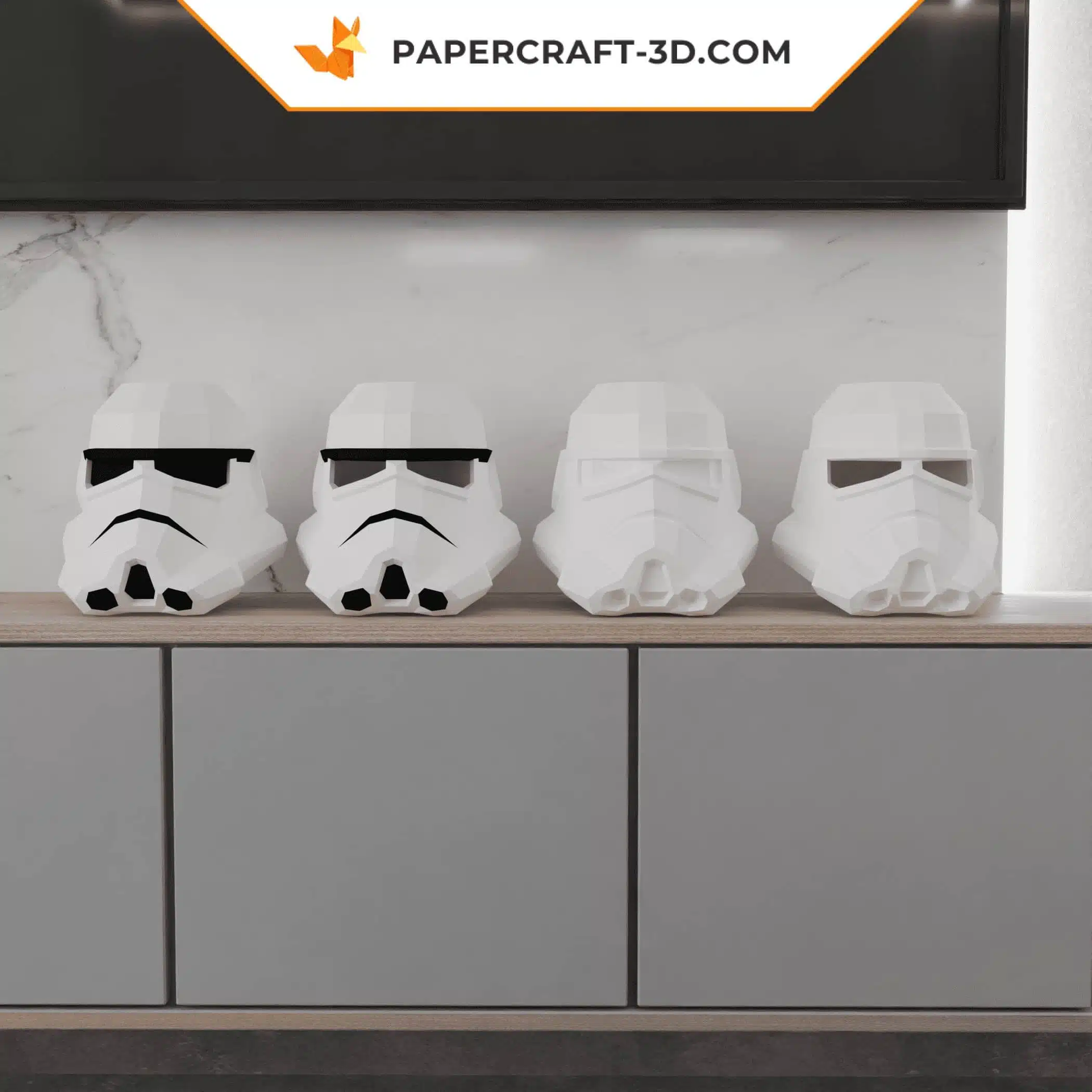 Papercraft casque de Stormtrooper Star Wars en origami papier 3D, vue 6