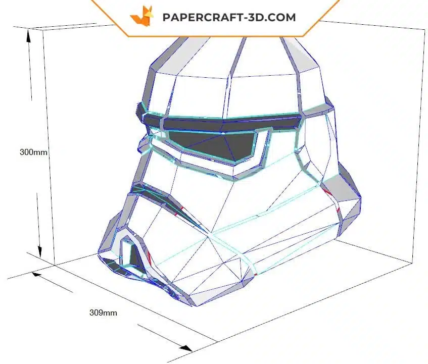 Papercraft casque de Stormtrooper Star Wars en origami papier 3D, vue 7