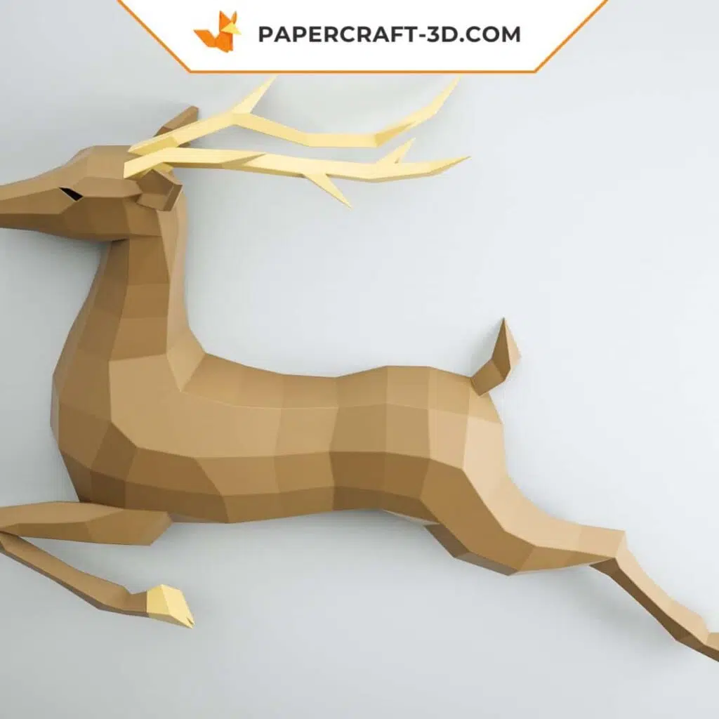 Papercraft de cervo mural em origami 3D