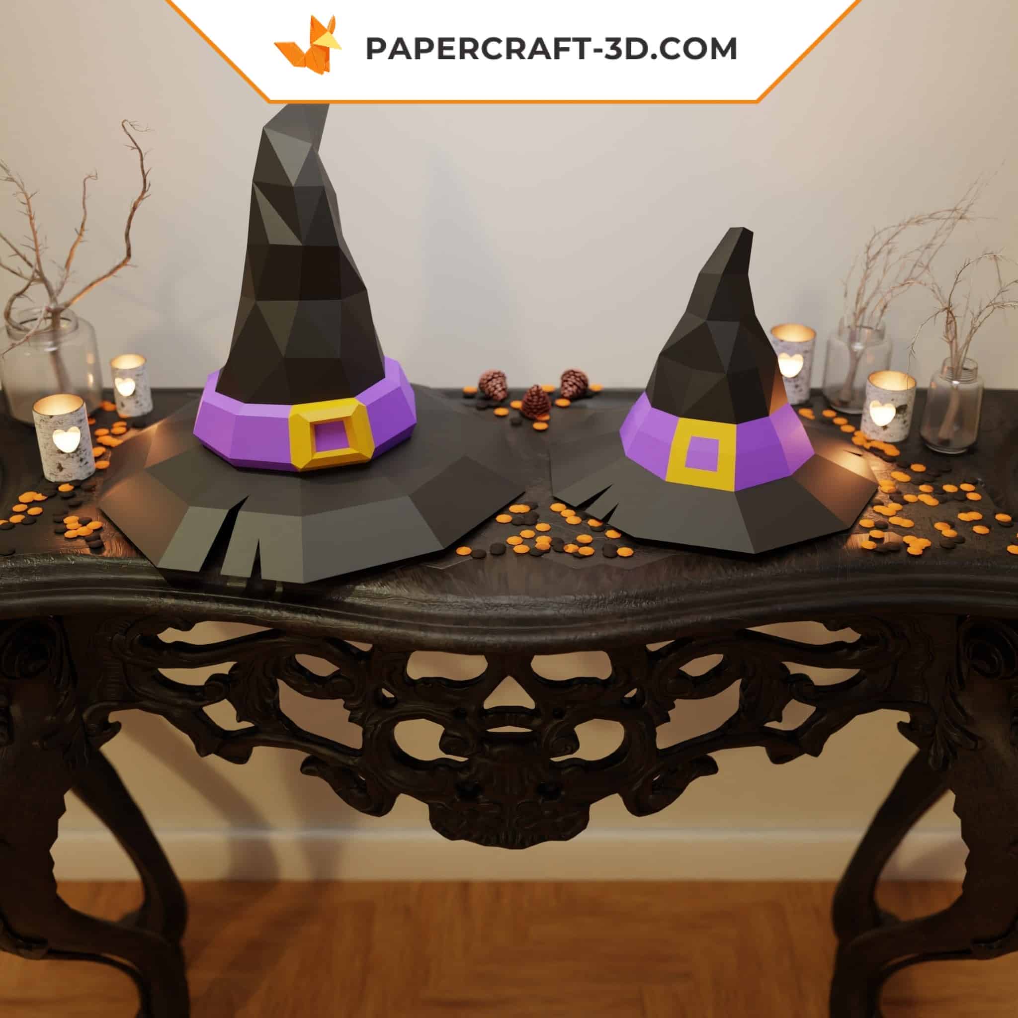 Papercraft witch hat for Halloween in 3D origami