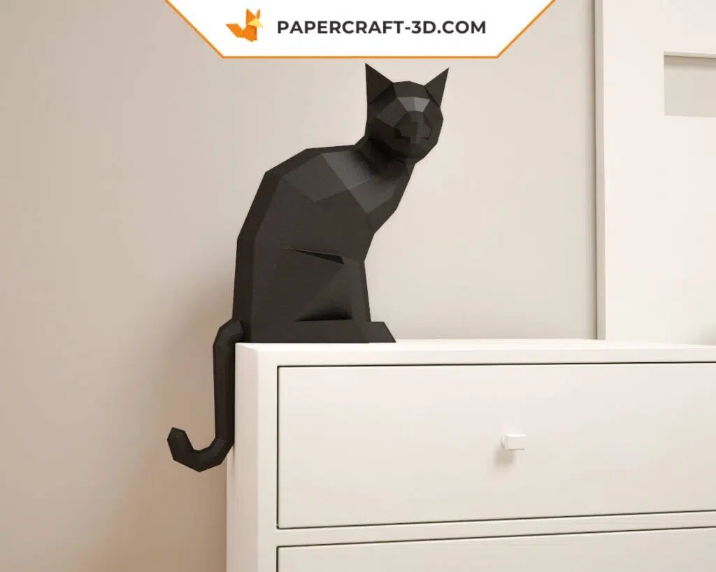 Papercraft de chat noir en origami 3D