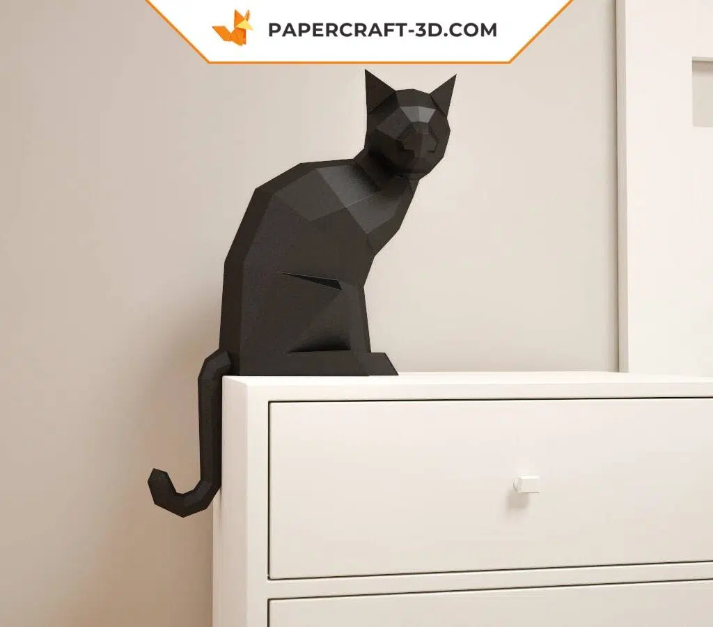 3D-Origami-Papercraft schwarze Katze