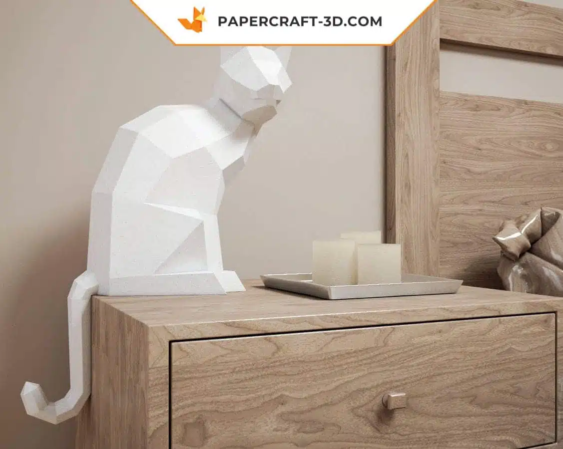 Papercraft chat 3D en origami à faire soi-même : sculpture, animaux en low poly, modèle en papier, puzzle 3D, kit instantané à télécharger en PDF