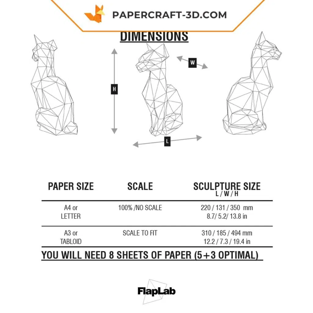 Papercraft Chat Assis en origami papier 3D DIY, vue 2