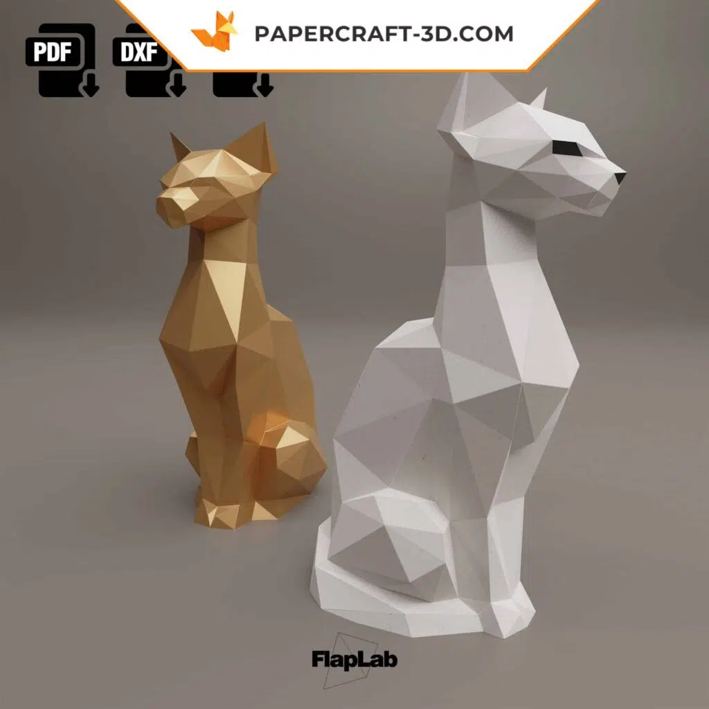 Papercraft de gato sentado blanco en origami