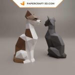 Papercraft sitting cat in origami 3D