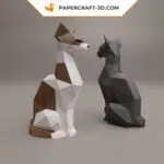 Papercraft Chat Assis en origami papier 3D DIY, vue 3