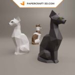 Papercraft sitting cat in origami 3D