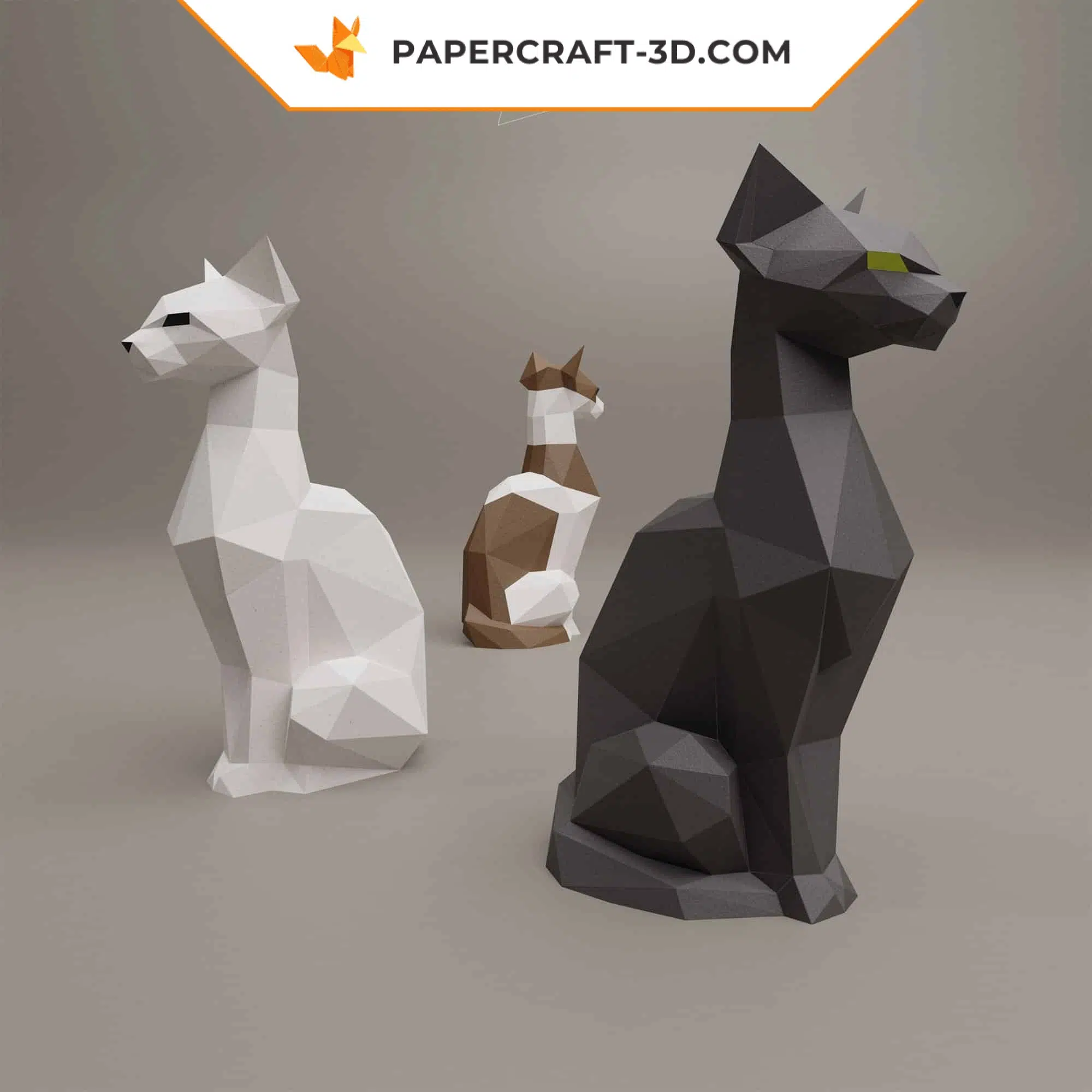 Papercraft Chat Assis en origami papier 3D DIY, vue 4