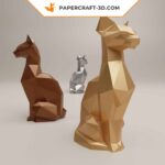Papercraft sitting cat in origami 3D