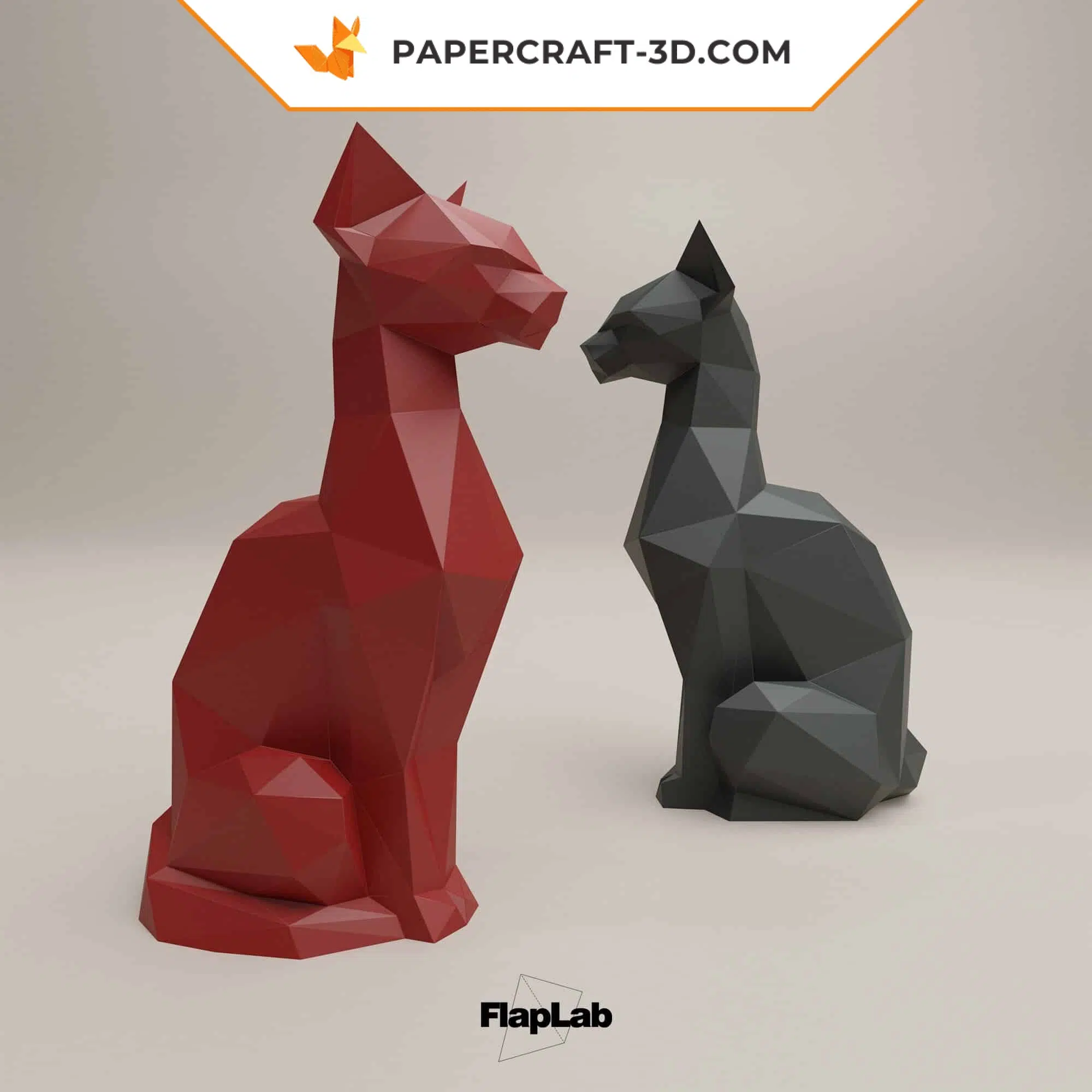Papercraft Chat Assis en origami papier 3D DIY, vue 6