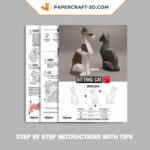 Papercraft sitting cat in origami 3D