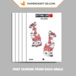 Papercraft sitting cat in origami 3D