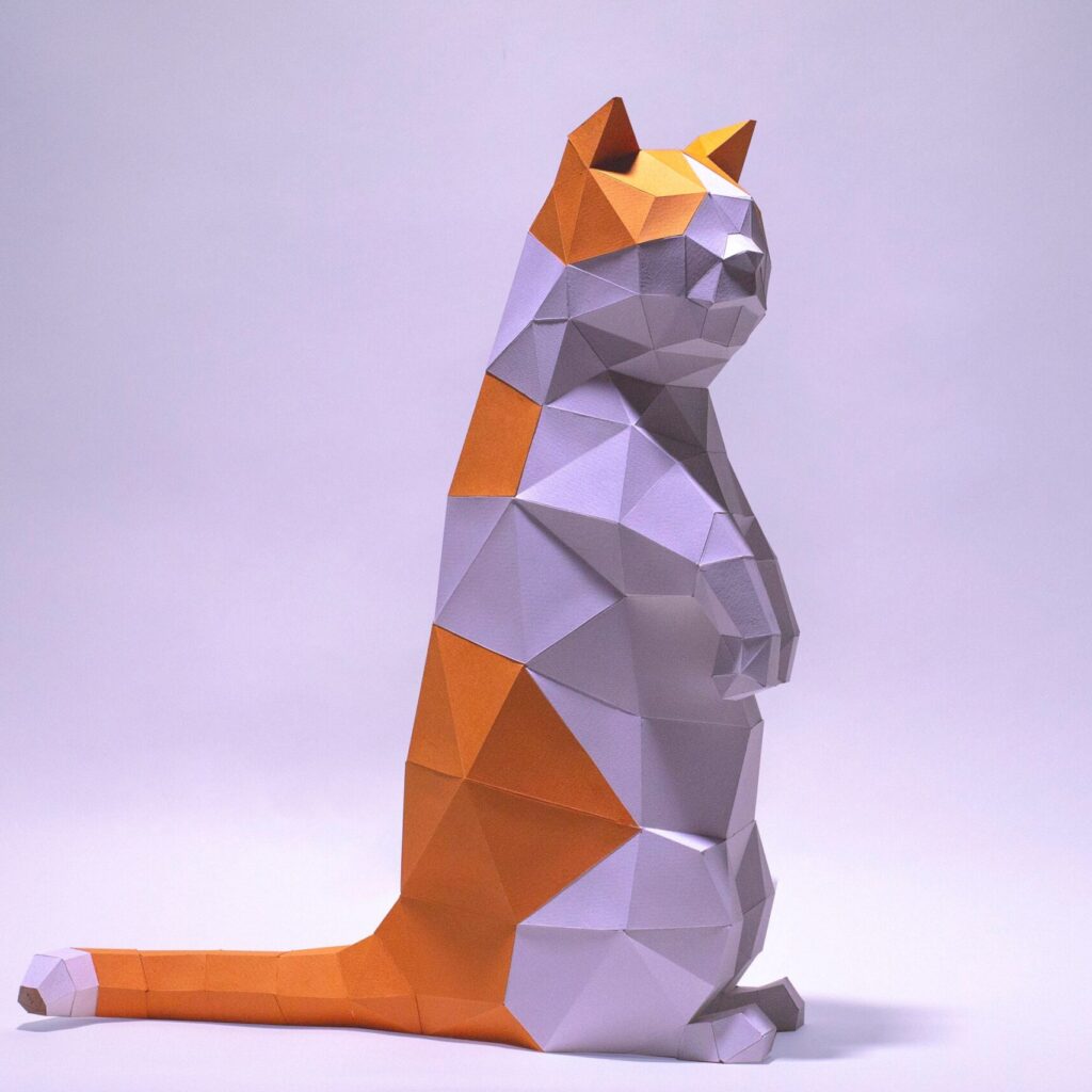 Papercraft standing Munchkin cat in origami