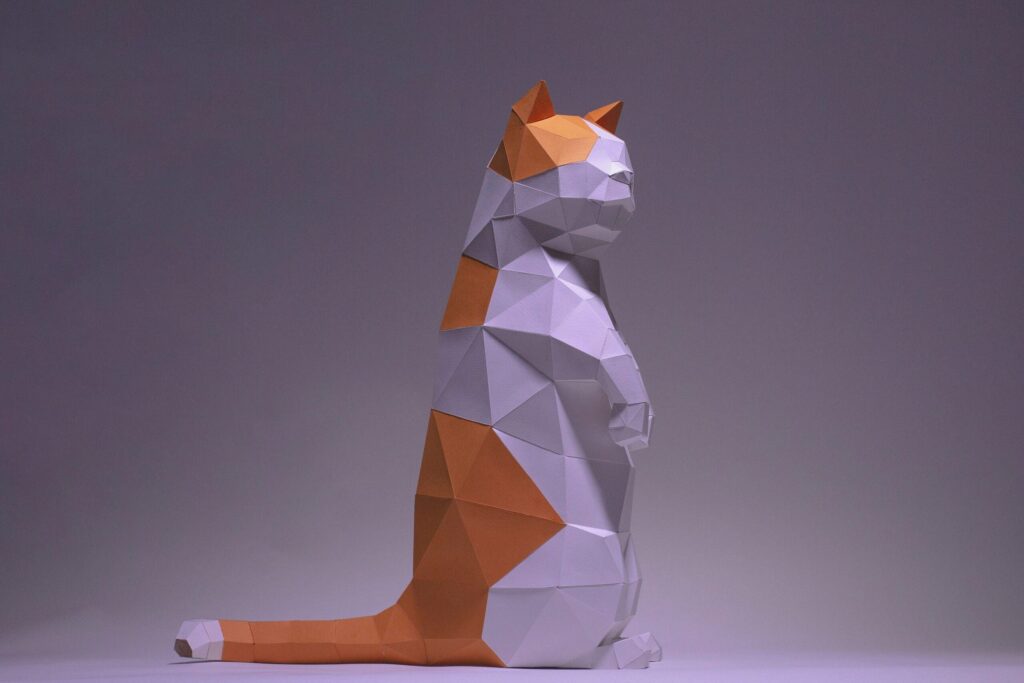 Papercraft gato Munchkin em pé em origami
