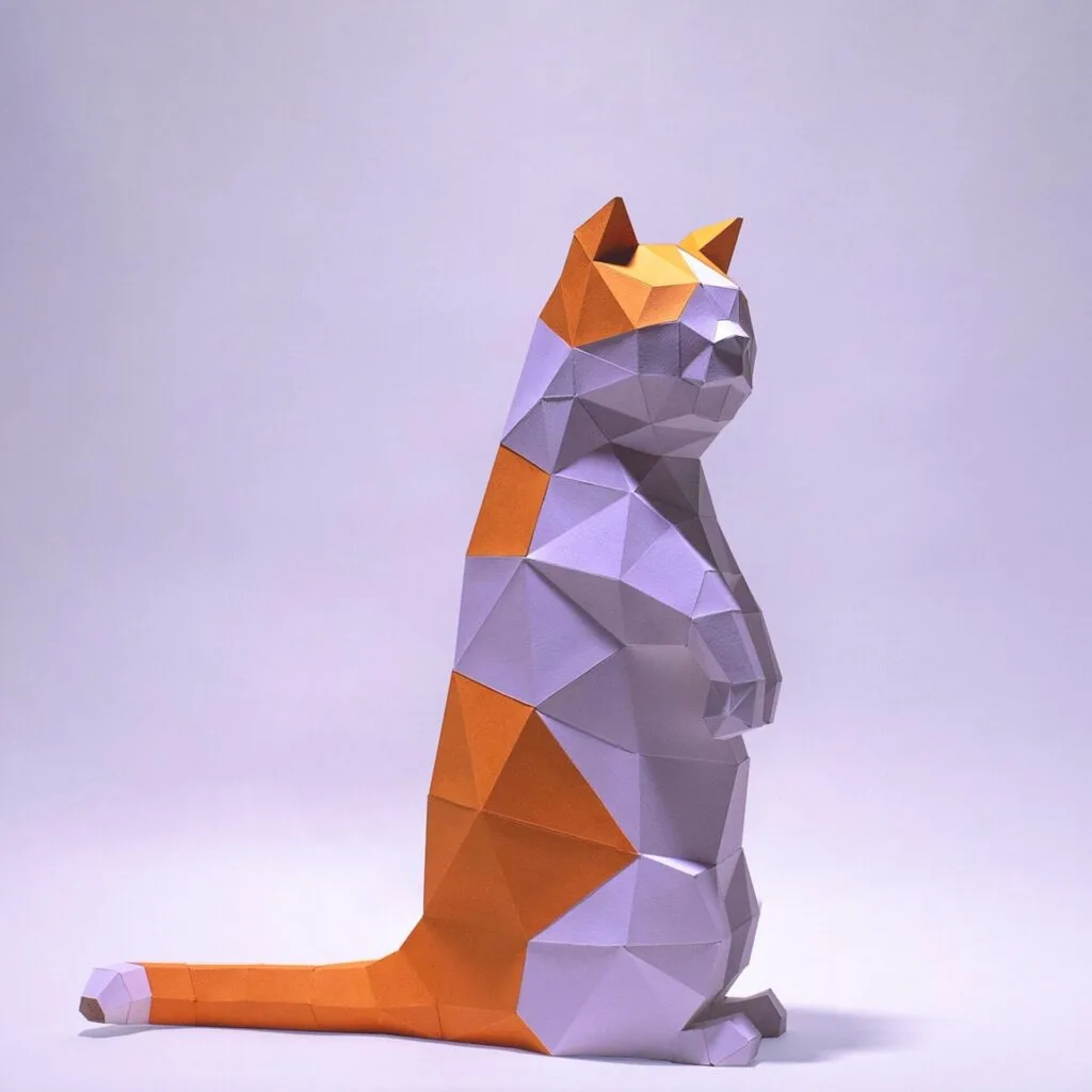 Papercraft Munchkin-Katze stehend aus Origami