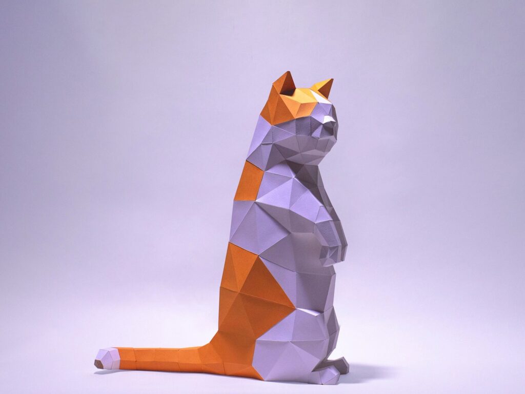 Papercraft gato Munchkin em pé em origami