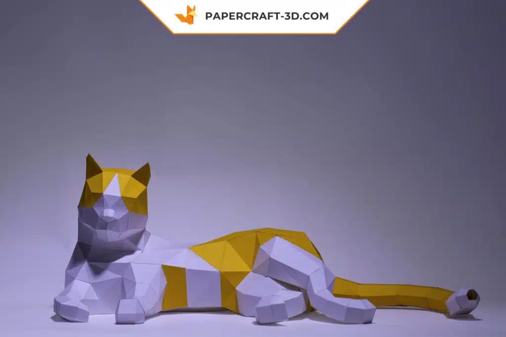 Papercraft Chat dormant origami papier 3D à télécharger en PDF, weergave 3
