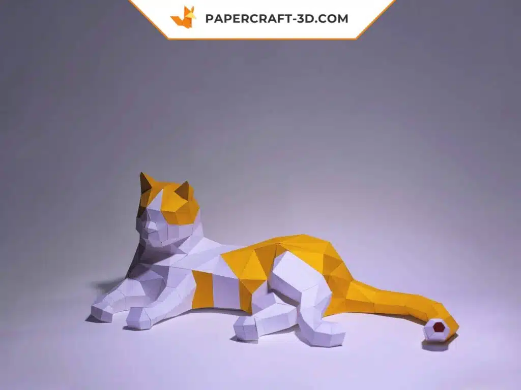 Papercraft Chat dormant origami papier 3D à télécharger en PDF