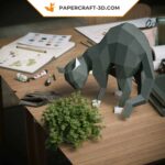 Papercraft of scared cat in origami