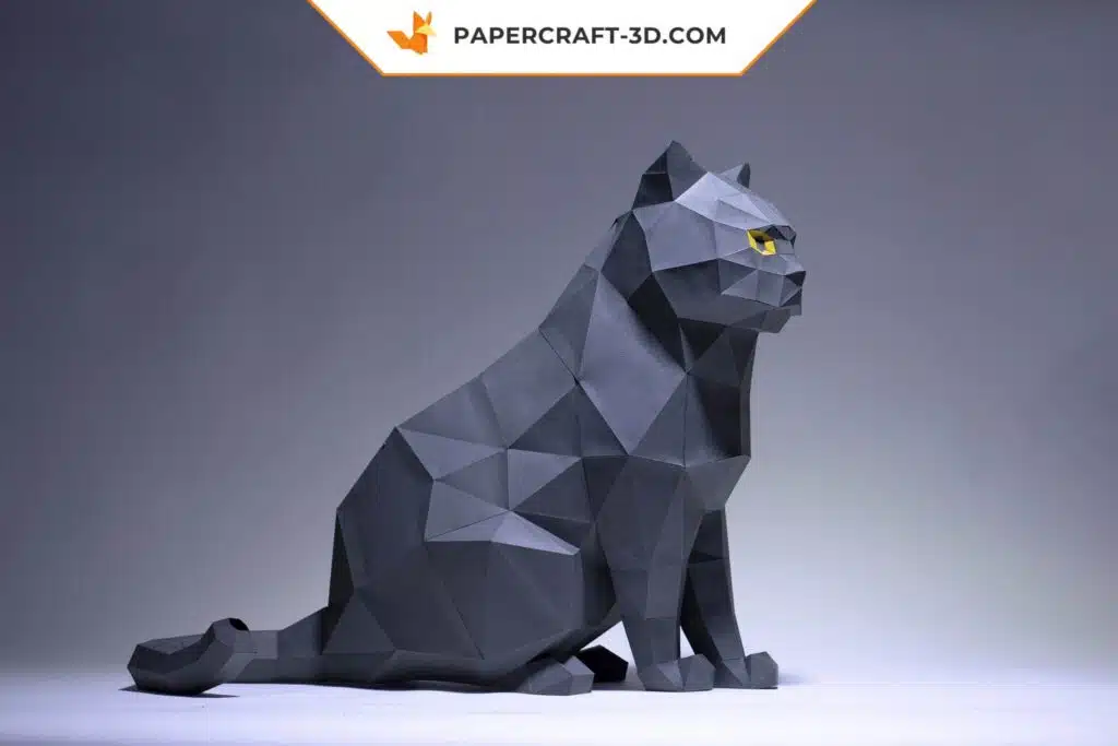 Graue Katzen-Papercraft aus Origami, Ansicht 3