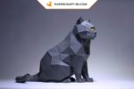 Papercraft de gato cinza em origami