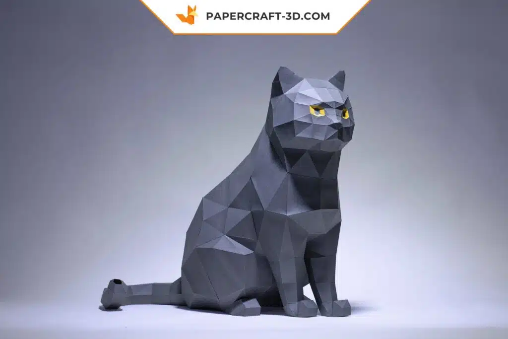 Graue Katzen-Papercraft aus Origami, Ansicht 2