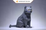 Papercraft de gato gris en origami