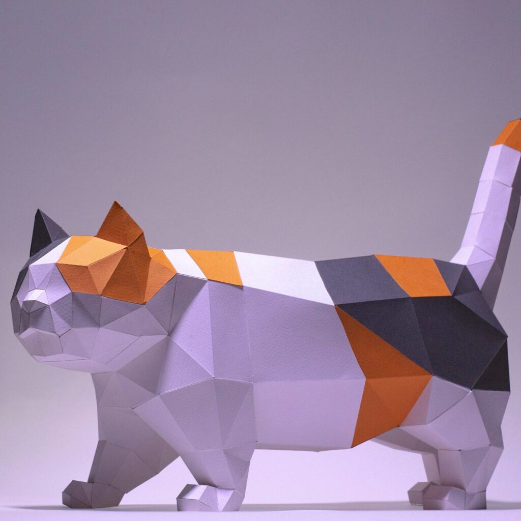 Papercraft munchkin cat in 3D origami
