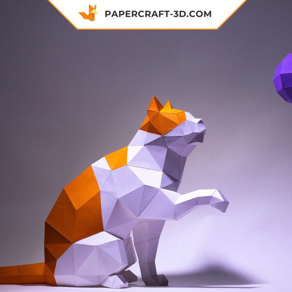 Papercraft cat in 3D origami