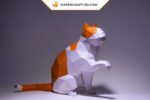 Papercraft de chat en origami 3D