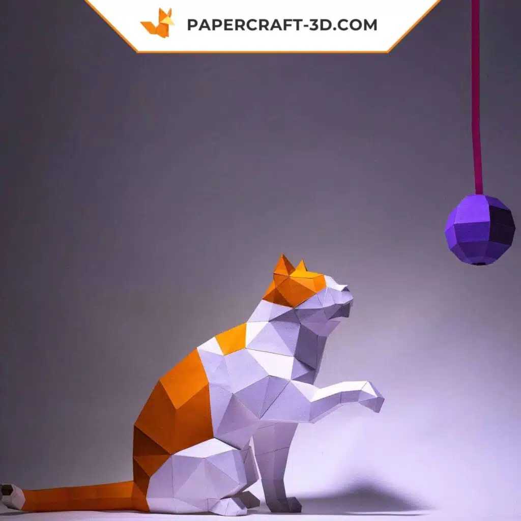 3D-Origami-Papercraft rote Katze