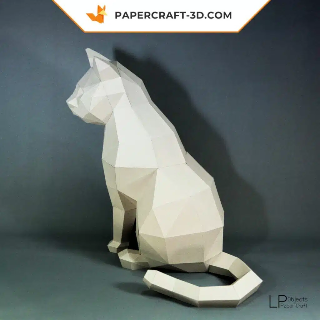 Papercraft chat origami papier 3D modèle digital DIY, weergave 2
