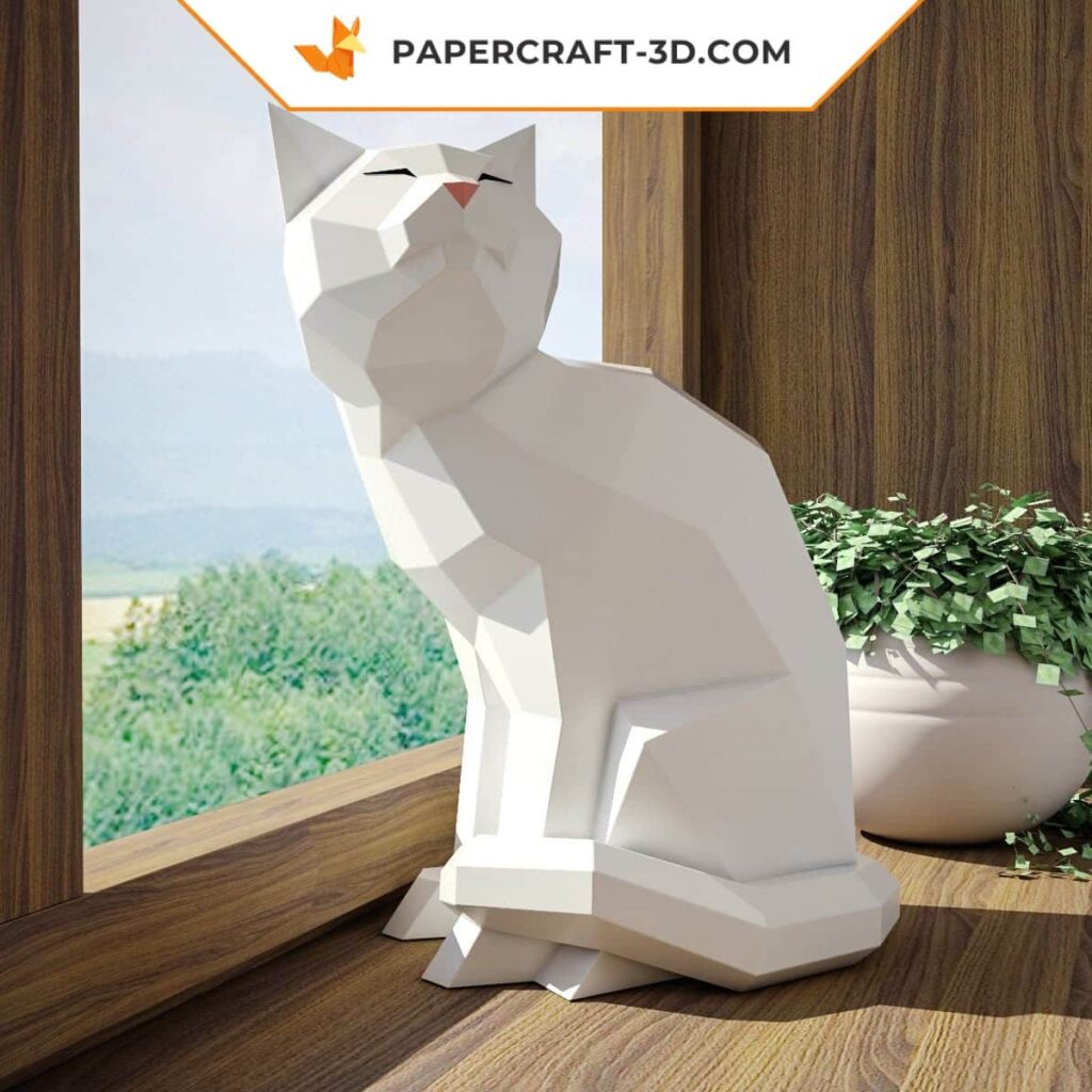 Papercraft cat in 3D origami