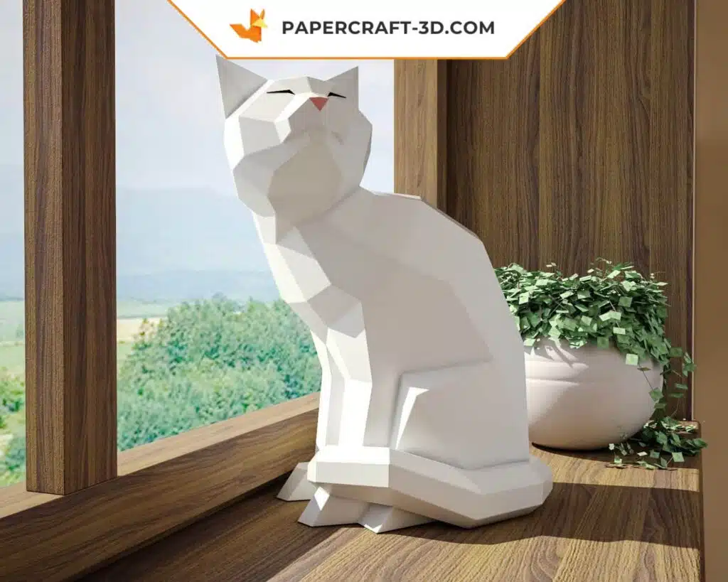 Papercraft chat origami papier 3D modèle PDF