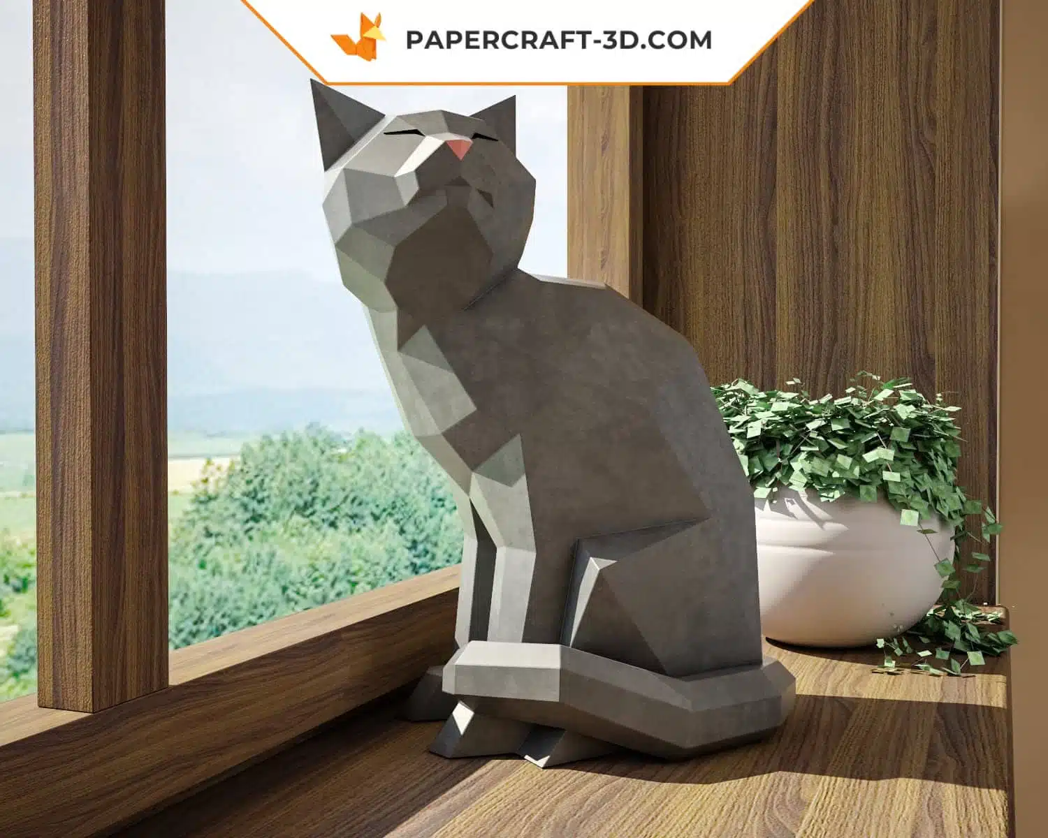 Papercraft chat origami papier 3D modèle PDF, weergave 5