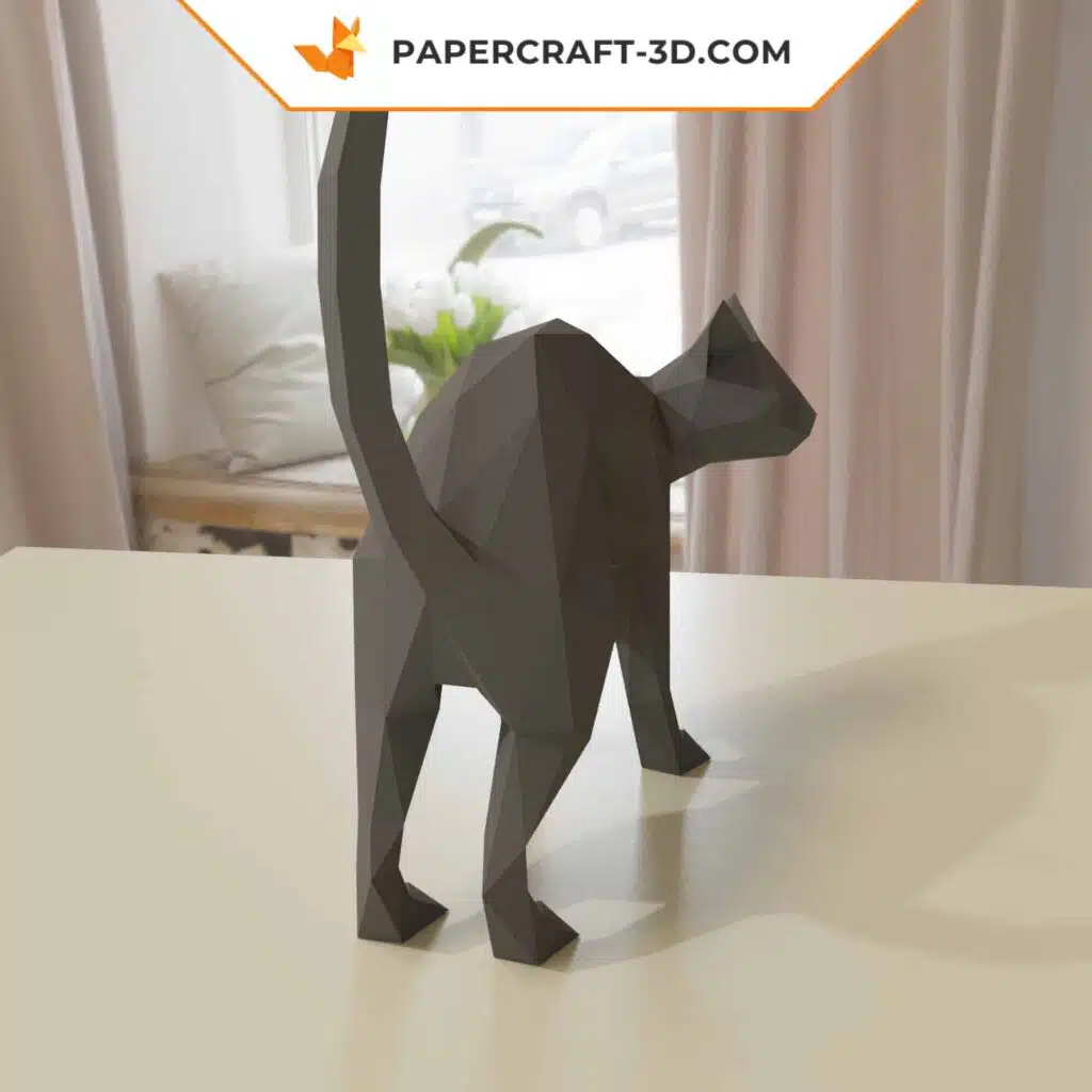 Papercraft Katze für Halloween als 3D-Origami, Ansicht 3