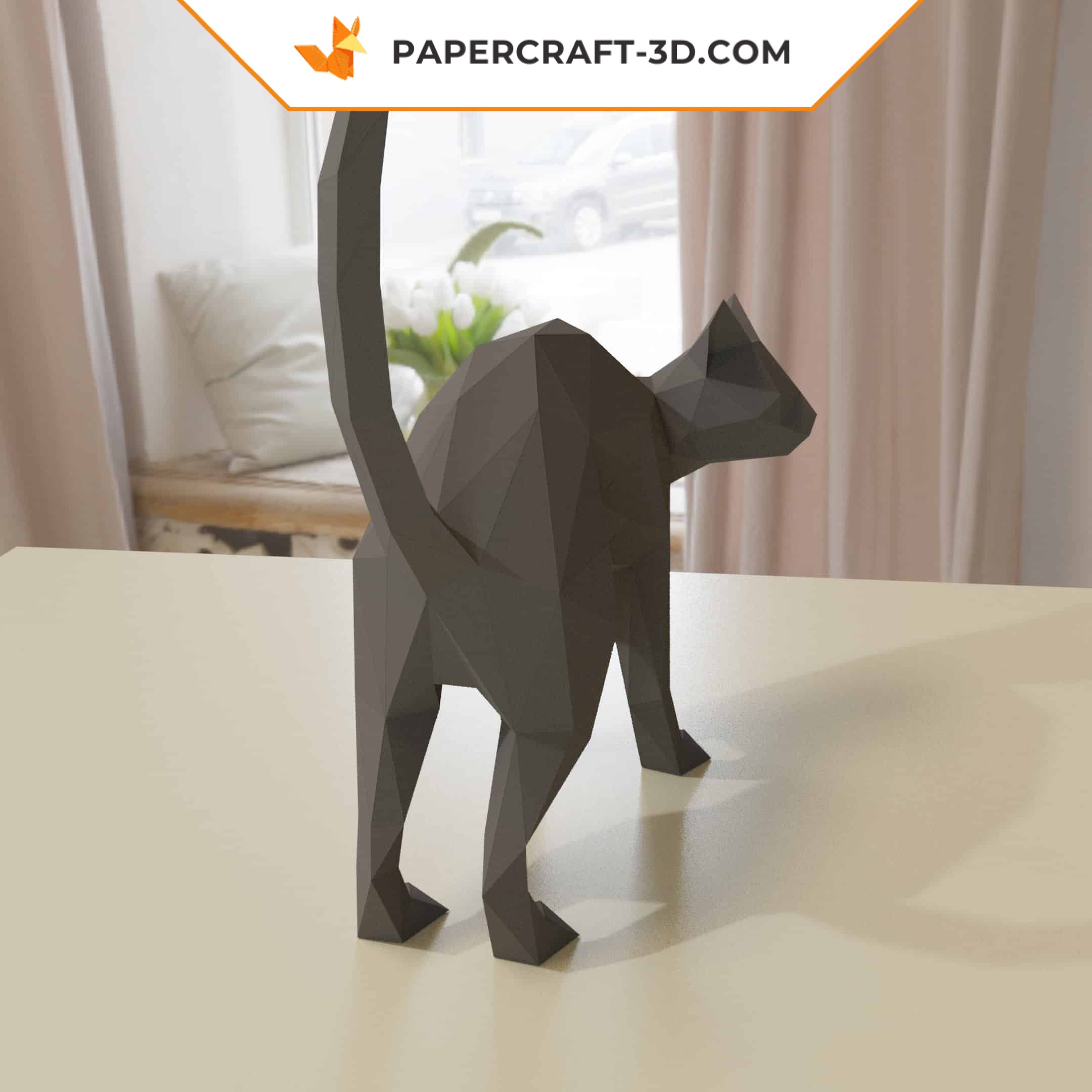 Papercraft cat for Halloween in 3D origami